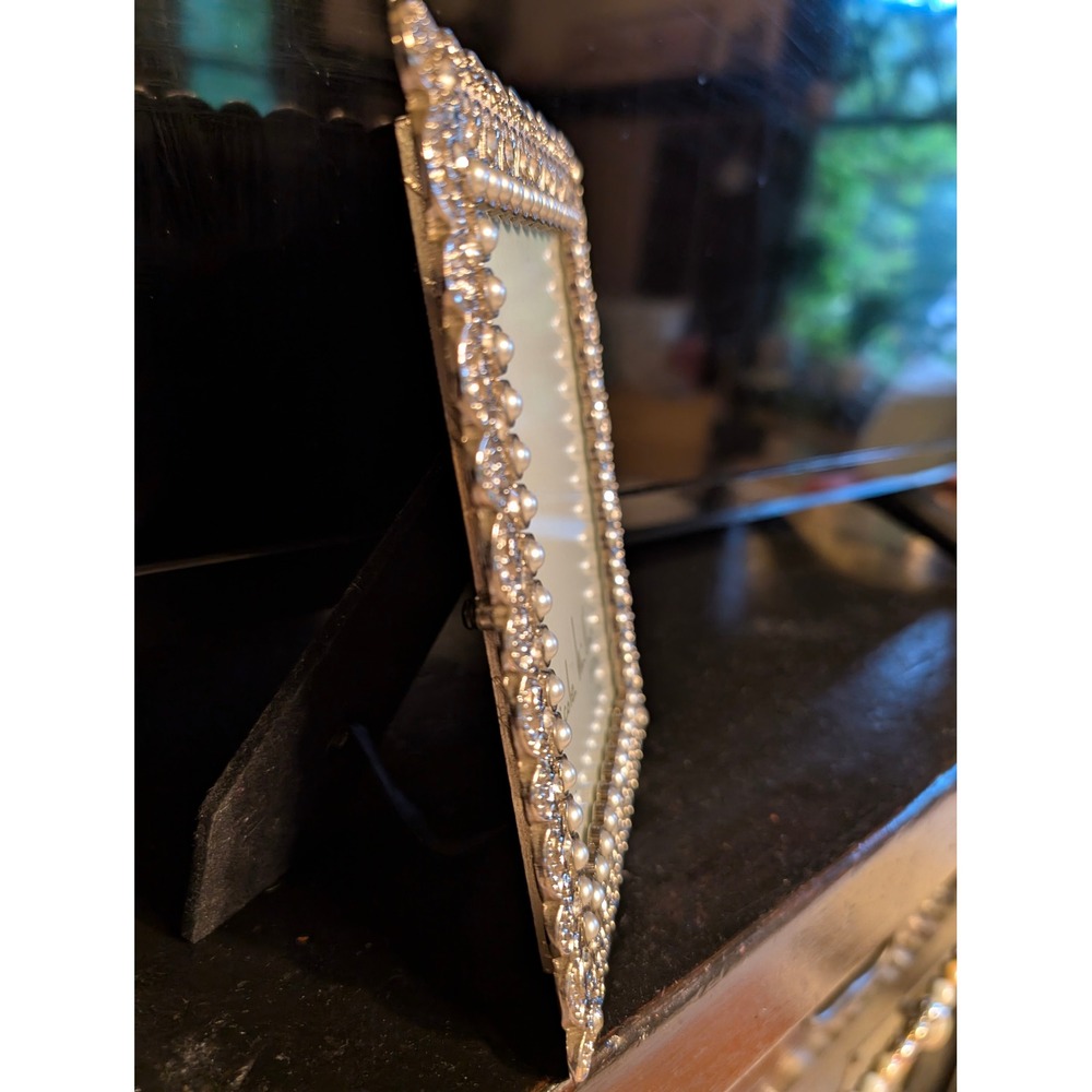 Nicole Miller Home picture frame 4x6 decorative border of pearl and rhinestones. - Picture 3 of 4